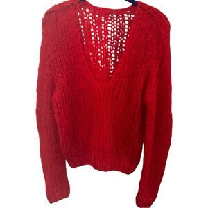 Maiami Sweater Mohair Wool Blend Knit Red V-neck Long Sleeve size M